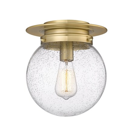 Z-Lite Calhoun Flush Mount, 1-Light, 9 In.W x 10.5 In.H, Heritage Brass/Clear Seedy 7506F9-HBR